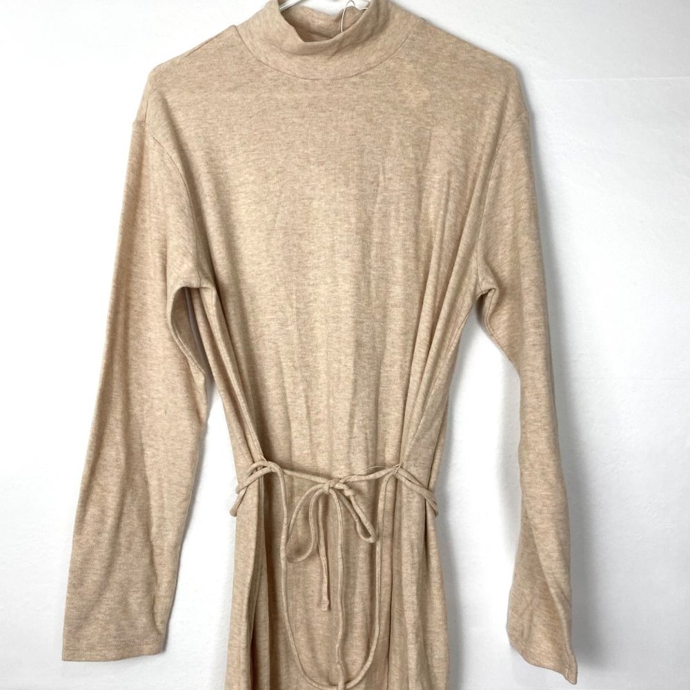 Vince Long Sleeve Mock Neck Knit Turtleneck Midi Sweater Dress Marzipan - Picture 4 of 10